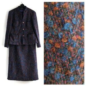 Vintage Curly Wool Classic Skirt Suit Tag 16 Waist 30" Chest 40" Union Label